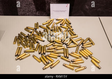 Some of the high velocity bullets fired by the British Army on Bloody Sunday on display at The Museum of Free Derry in Derry City's Bogside, Northern Ireland. The Public Prosecution Service is expected to announce whether it will pursue prosecutions against soldiers over the deaths of 13 people in Londonderry on January 30 1972. Stock Photo
