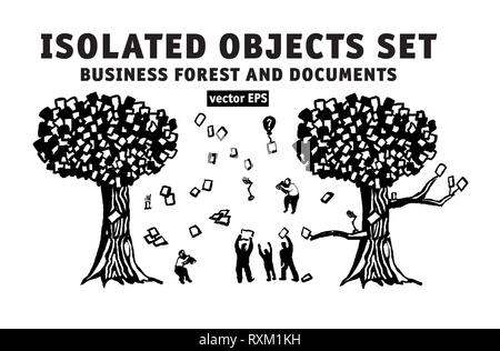 Abstract business three isolated objects set people and documents Stock Vector