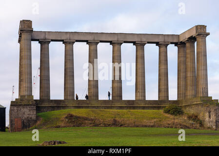 View of the National Monument of Scotland, Historical hilltop memorial to soldiers and sailors from Scotland who perished in the Napoleonic Wars. Stock Photo