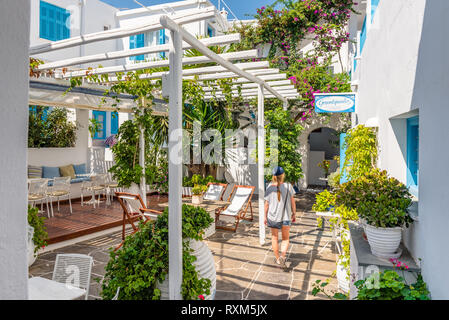 SIFNOS, GREECE - September 11, 2018: Restaurant in Apollonia, the capital of Sifnos. Cyclades, Greece Stock Photo
