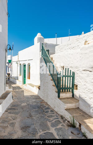 SIFNOS, GREECE - September 11, 2018: Paved alley in Apollonia, the capital of Sifnos. Cyclades, Greece Stock Photo