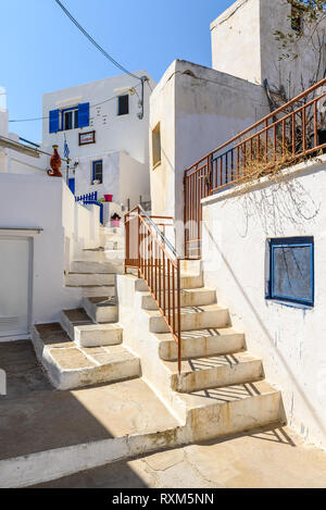 SIFNOS, GREECE - September 11, 2018: Typical street of beautiful Apollonia, the capital of Sifnos. Cyclades, Greece Stock Photo