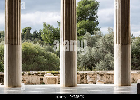 Athens, Greece – February 7, 2019: ancient site of Stoa Attalosa in Athens Agora. Stock Photo