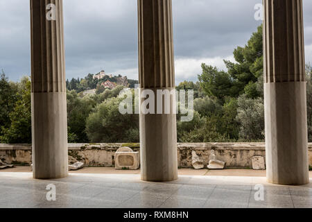 Athens, Greece – February 7, 2019: ancient site of Stoa Attalosa in Athens Agora. Stock Photo