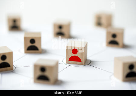 Social media network concept using icon people wooden cube block Stock Photo