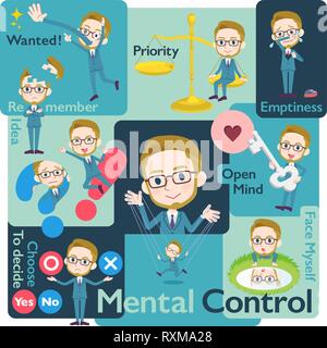 A set of Businessman who control emotions.A variety of image illustrations expressing self emotion.It's vector art so it's easy to edit. Stock Vector