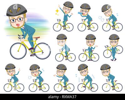 A set of Businessman on a road bike.There is an action that is enjoying.It's vector art so it's easy to edit. Stock Vector