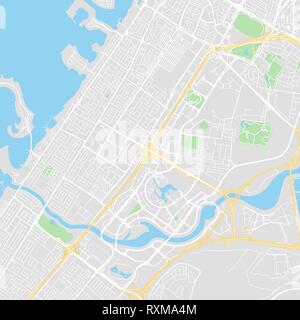 Downtown vector map of Dubai, United Arab Emirates. This printable map of Dubai contains lines and classic colored shapes for land mass, parks, water, Stock Vector