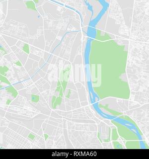 Downtown vector map of Delhi, India. This printable map of Delhi contains lines and classic colored shapes for land mass, parks, water, major and mino Stock Vector
