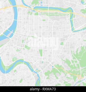 Downtown vector map of Taipei, Taiwan. This printable map of Taipei contains lines and classic colored shapes for land mass, parks, water, major and m Stock Vector