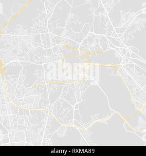 Downtown vector map of Mecca, Saudi Arabia. This printable map of Mecca contains lines and classic colored shapes for land mass, parks, water, major a Stock Vector