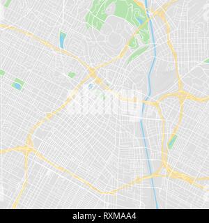 Downtown vector map of Los Angeles, United States. This printable map of Los Angeles contains lines and classic colored shapes for land mass, parks, w Stock Vector