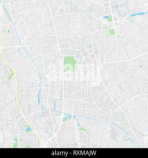 Downtown vector map of Jakarta, Indonesia. This printable map of Jakarta contains lines and classic colored shapes for land mass, parks, water, major  Stock Vector