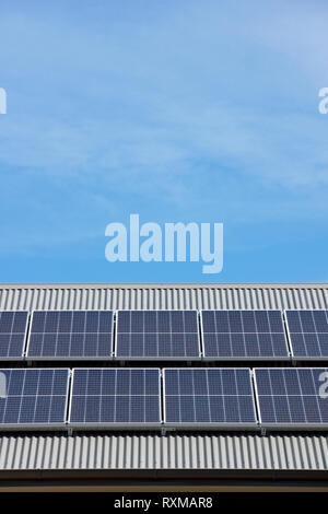 Photovoltaic cell, solar panel roof display, an alternative energy, sustainable resource, in Victoria, Australia. Stock Photo