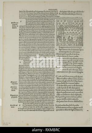 Paradise: Canto XV (Fifth Heaven, Sphere of Mars) from Divina Commedia (Divine Comedy), Plate 48 from Woodcuts from Books of the 15th Century. Unknown Artist (Venice, late 15th century); printed and published by Bernardino Benalius (Italian, c. 1458-c. 1543) and Matteo Capcasa (Italian, active 1485-1491); original text by Dante (Italian, c. 1265-1321); portfolio text by Wilhelm Ludwig Schreiber (German, 1855-1932). Date: 1491. Dimensions: 65 x 64 mm (image/block); 301 x 212 mm (sheet). Woodcut in black, and letterpress in black (recto and verso), on cream laid paper. Origin: Italy. Museum: The Stock Photo