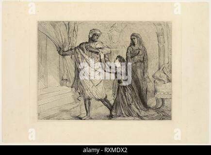 Away!, plate seven from Othello. Théodore Chassériau; French, 1819-1856. Date: 1844. Dimensions: 236 × 311 mm (image); 343 × 326 mm (chine); 261 × 365 mm (plate); 340 × 490 mm (sheet). Etching, engraving, roulette and drypoint on off-white China paper, laid down on ivory wove paper. Origin: France. Museum: The Chicago Art Institute. Stock Photo