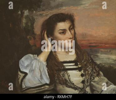 Rêverie (Portrait of Gabrielle Borreau). Gustave Courbet; French, 1819-1877. Date: 1862. Dimensions: 25 × 30 5/16 in. (63.5 × 77 cm). Oil on paper mounted on canvas. Origin: France. Museum: The Chicago Art Institute. Stock Photo