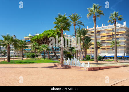 Antibes, France, September 11, 2018:  Pond with fountains located near the Antibes coastline in France Stock Photo