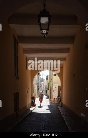 Antibes, France, September 11, 2018: Impression of the narrow streets in the old center of Antibes Stock Photo