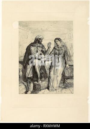 She Thank'd Me, plate two from Othello. Théodore Chassériau; French, 1819-1856. Date: 1844. Dimensions: 278 × 211 mm (image/chine); 364 × 265 mm (plate); 465 × 339 mm (sheet). Etching, engraving, roulette and drypoint on ivory China paper, laid down on ivory wove paper. Origin: France. Museum: The Chicago Art Institute. Stock Photo