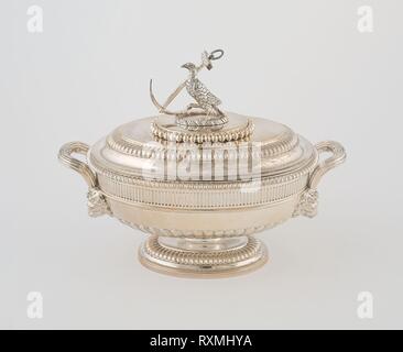 Sauce Tureen and Cover from the Hood Service. Paul Storr; English, 1771-1844; London, England. Date: 1807-1808. Dimensions: 17.8 × 22.9 × 13 cm (7 × 9 × 5 1/8 in.). Sterling silver. Origin: England. Museum: The Chicago Art Institute. Stock Photo