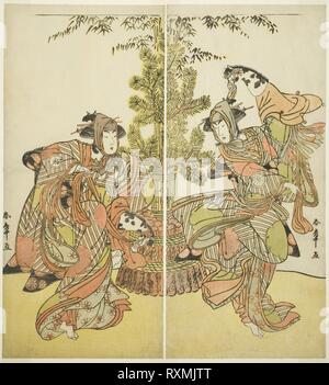 The Actors Segawa Kikunojo III as Yasukata (right), and Iwai Hanshiro IV as Utou (left) in the Play Godai Genji Mitsugi no Furisode, Performed at the Nakamura Theater in the Eleventh Month, 1782. Katsukawa Shunsho ?? ??; Japanese, 1726-1792. Date: 1777-1787. Dimensions: Each sheet: 31.9 x 14.5 cm (12 9/16 x 5 11/16 in.). Color woodblock print; hosoban; diptych. Origin: Japan. Museum: The Chicago Art Institute. Stock Photo