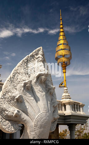 Cambodia, Phnom Penh, Oudong, Naga guarding steps to 2002 stupa containing Buddha’s eyebrow hair relic Stock Photo