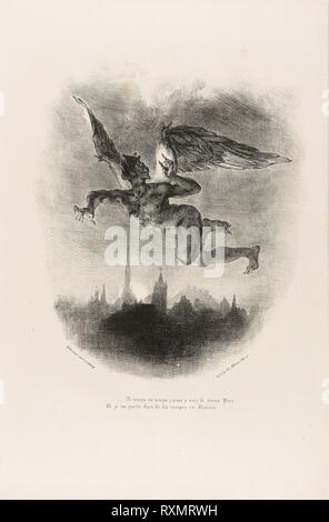 Mephistopheles Flying, from Faust. Eugène Delacroix; French, 1798-1863. Date: 1828. Dimensions: 280 × 239 mm (image); 427 × 283 mm (sheet). Lithograph in black on white wove paper. Origin: France. Museum: The Chicago Art Institute. Stock Photo