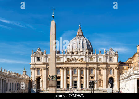 St. Peters basilica from St. Peter's square in Vatican City, Vatican. Stock Photo