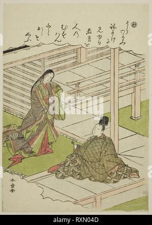 'Wa': Young Grass, from the series 'Tales of Ise in Fashionable Brocade Pictures (Furyu nishiki-e Ise monogatari)'. Katsukawa Shunsho ?? ??; Japanese, 1726-1792. Date: 1767-1778. Dimensions: 22.7 x 16 cm (8 15/16 x 6 5/16 in.). Color woodblock print; koban. Origin: Japan. Museum: The Chicago Art Institute. Stock Photo