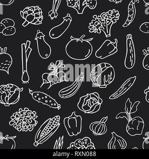 Seamless pattern with hand drawn vegetables. Perfect organic food pattern in line style, can use for wrapping paper, bioproducts wallpaper, organic ba Stock Vector