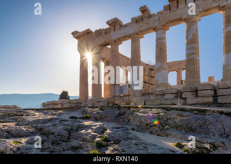 Ancient columns of Parthenon temple in Acropolis, Athens, Greece. Stock Photo