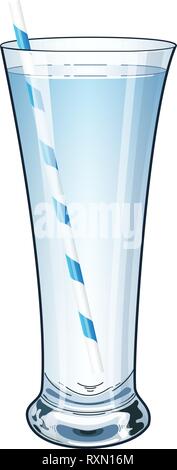 A glass of fresh clear water with Juice tube. Stock Vector