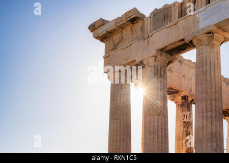Ancient columns of Parthenon temple in Acropolis, Athens, Greece. Stock Photo
