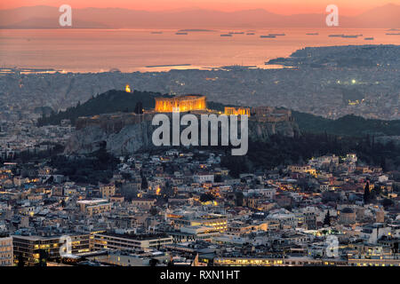 Athens skyline at sunset, Greece. Stock Photo