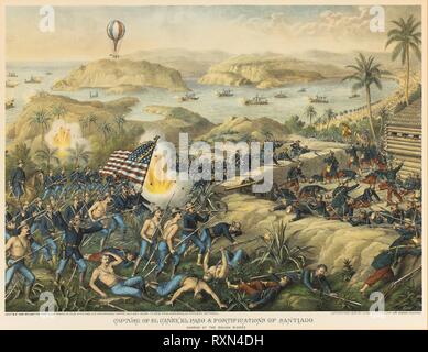 Capture of El Canoy, El Paso. Unknown Artist; published by Kurz and Allison (American, founded in Chicago, 1880). Date: 1898. Dimensions: 445 x 650 mm (image, sight); 485 x 625 mm (sheet, sight). Color lithograph on off-white wove paper. Origin: United States. Museum: The Chicago Art Institute. Author: Kurz & Allison. Stock Photo