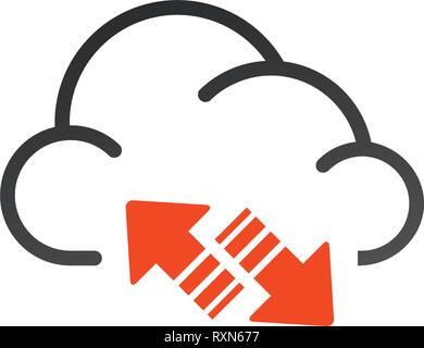 Data cloud icon. Backup and restore sign. Backup and restore data cloud. Upload to and download from data cloud. Internet traffic image. Arrows up and Stock Vector
