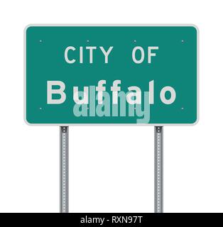 Vector illustration of the City of Buffalo green road sign Stock Vector