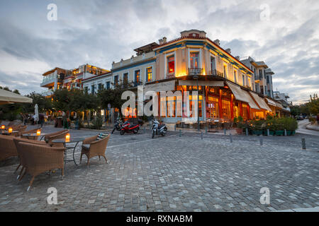 Athens, Greece - November 07, 2018: Coffee shops and bars in Thissio neighbourhood of Athens, Greece. Stock Photo