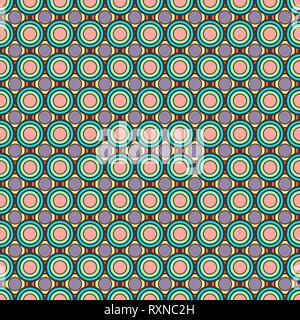 Abstract colorful pastel circles, geometric ornament, multicolor seamless pattern, round tile, retro illustration, geometry ball texture, vector backg Stock Vector