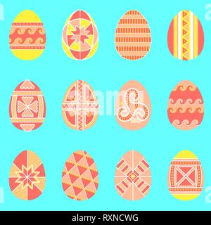 Seamless pattern of easter eggs with folk naive ornament Stock Vector