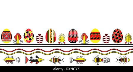 Seamless pattern of easter eggs with folk naive ornament Stock Vector
