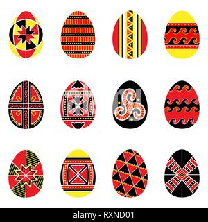 Seamless pattern of easter eggs with folk naive ornament Stock Vector