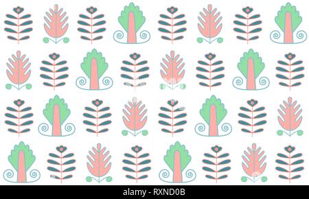 Seamless pattern of flower folk naive ornament Stock Vector