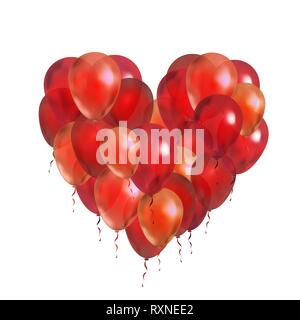 A lot of red balloons in round frame shape on white Stock Vector