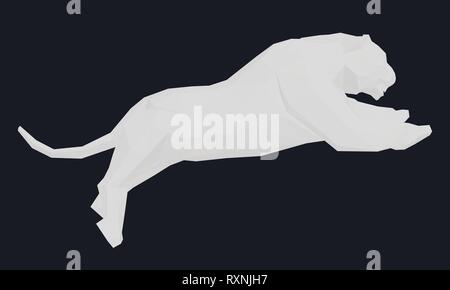 White polygonal tiger in a jump. Vector illustration Stock Vector