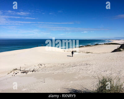 White Sand dunes and blue Ocean at De Hoop National Park, South Africa Stock Photo