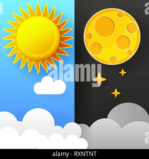 Vector Illustration Of Day And Night. Day Night Concept, Sun And Moon Stock Vector