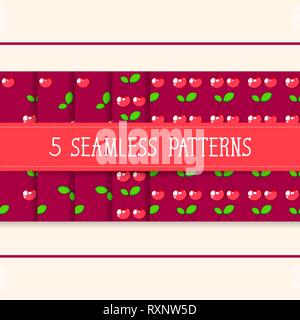Set Of Five Seamless Patterns For Your Products And Business. Vector Of Cherry Stock Vector