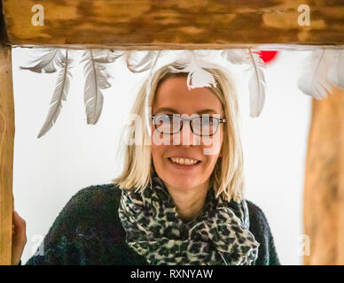 Travel journalist Angela Berg at Hotel Kavaliershaus in Fincken, Germany Stock Photo